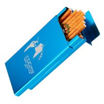 Schlankes Zigarettenetui für Damen, ultradünn, verschiebbar, Geburtstagsgeschenk, Freundin, personalisierbar, maßgeschneidert, Lasergravur, Gold, Blau