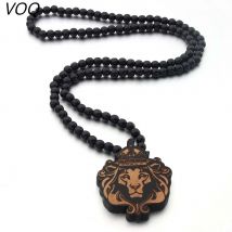 VOQ Hiphop Rock Der König Der Löwen Anhänger Lange Halskette für Männer Holz Perlen Pullover Ketten Original Jewerly Partei Geschenke