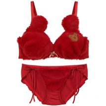 Cute bear paradise plush lingerie panties suit small chest gather no steel ring bra set lace sexy sweet underwear bra for women