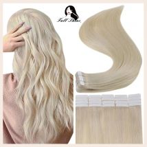 Full Shine Pure Blonde Hair Tape in Human Hair Extensions 20pcs Adhesive Skin Weft Glue on Hair Machine Made Remy Human Seamless