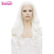 Imstyle weiße Perücken synthetische Spitze Front Perücke gewellte lange natürliche Haaransatz