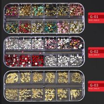 12 Grid Multi-größe Nagel Strass 3D Kristall AB Klar Nagel Steine Edelsteine Perle DIY Nail art Dekorationen Gold silber Niet Rhines