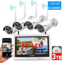 Hiseeu H.265+ Tutto in uno con monitor LCD da 10/12" Sistema di telecamere di sicurezza wireless Home 10CH 3MP NVR Kit 1536P Telecamere IP esterne