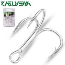 KATYUSHA 20 Stück Drillinge 14 # -1/0 #   Salzwasser-Angelhaken, Angelhaken aus Kohlenstoffstahl, hochfeste Haken, Angelgerät
