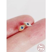CCFJOYAS Simple Mini Evil Eyes Stud Earrings for Women 925 Sterling Silver Blue/White Zircon Eyes Studs Fashion Piercing Jewelry