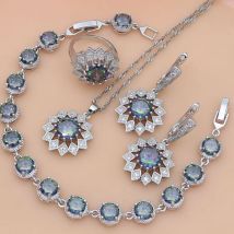 Erdbeere Mystic Regenbogen Zirkon Silber 925 Schmuck Set Dekorationen Für Frauen Ohrringe/Anhänger/Ring/Armband/Halskette set