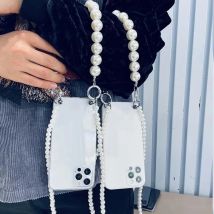 Pearl Bracelets Soft Case for iPhone 17 15 14 12 Pro Max 13 MiNi 11 Pro 16 X XS Plus Air Chain Crossbody Lanyard Necklace Cover