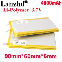 Batería de polímero de litio de 3,7 V, paquete suave para banco de energía, altavoces Bluetooth, tableta, DVD, 606090, 4000mAh, 90x60x6mm, 1-12 Uds.