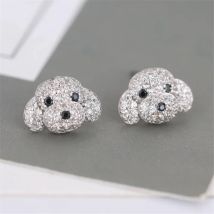 New Fashion Temperament Full Crystal Exquisite Dog 925 Sterling Silver Jewelry Personality Popular Animal Stud Earrings E107