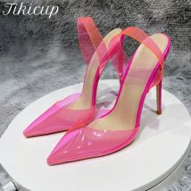 Tikicup Transparent Fuchsia Rosa Frauen PVC Spitze Zehen High Heel Schuhe Sommer Designer Damen