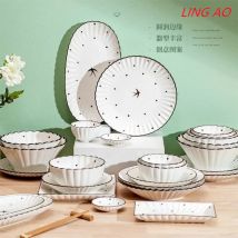 LingAo Handbemaltes Besteckset aus Keramikschüssel und Teller
