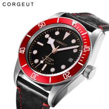Corgeut Military Schwarz Bay Men NH35 Movement Automatic Luxury Brand 41mm Sport Swim Clock Leather Mechanical Wrist Watches