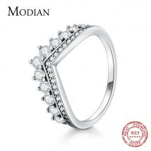 Modian Fashion 100% Real 925 Sterling Zircon Crown Finger Ring Classic Stackable Silver Jewelry For Women Wedding Christmas Gift