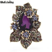 Wuli&baby Lila Kristall Palast Stil Blumen Broschen Für Frauen Strass Party Büro Brosche Pins Geschenke