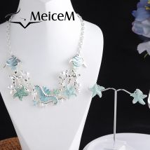 MeiceM 2021 New Women's Jewelry Woman Ocean Series Shell Starfish Hippocam Drop Necklace Enamel Necklaces for Women's Party Gift