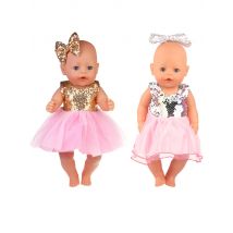 Gold And Silver Sequins Elegant Skirt Fit 43cm Baby New Born Doll Delicate Princess Dress Clothes For American 18 Inch Girl Doll