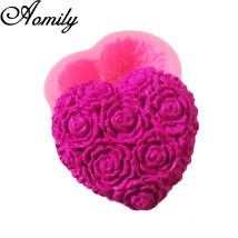 Aomily Silicone Rose Flowers fondente cioccolato stampo cuore amore sapone stampo candela argilla