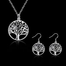 Heiße frau Schmuck sets 925 sterling Silber Feine Retro Runde baum Anhänger halskette ohrringe Fashion Party hochzeit Urlaub geschenke