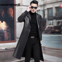 Mauroicardi Frühling Herbst Lange Schwarz Herren Leder Blazer Jacke Langarm Revers Plus Größe Faux