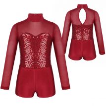 Kinder Langen Ärmeln Pailletten Tüll Splice Gymnastik Trikots Unitards Biketard Mädchen Ballett Dancewear Bühne Leistung Kostüm