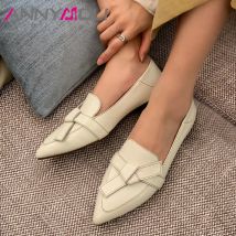 ANNYMOLI Spitz Frauen Schuhe Wohnungen Natürliche Echtem Leder Loafer Schuhe Bogen Slip Auf Flache
