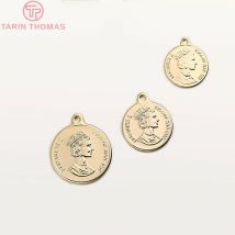 (835)6PCS 13*15MM 15*18MM 18*21MM 24K Gold Farbe Messing Königin von England Münze Charms Anhänger Diy Schmuck Erkenntnisse Zubehör