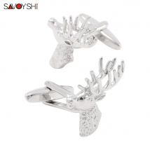 SAVOYSHI Deer Cufflinks for Mens Shirt High Quality Silver Color Animal Cuff link Christmas Gift Man Jewelry Free engraving name