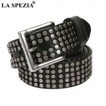 LA SPEZIA Rock Leder Gürtel Männer Frauen Punk Niet Echtem Rindsleder Leder Schnalle Schwarz Cofee Weiß Steampunk Zubehör