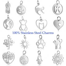 10 Stück/Set Horoskop-Weltkarte DIY Schmuckherstellung Anhänger Großhandel Echter Edelstahl Katzen- und Hundepfoten-Verbinder Sonnen-Om-Anhänger