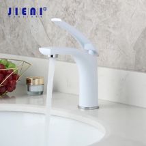 JIENI Poliert Weiß Bad Wasserhahn Wasser Mischbatterie Einzigen Handgriff Bad Waschbecken Waschbecken Mischbatterie Stream Auslauf Becken Tippen