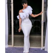 Arabisch Elegante Weiße Abendkleider Lang Ein Schulter Mermaid Promi Kleid Frauen Party Nacht Haute Couture Grand Event Kleider