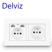 Delviz French Standard Socket, Dual USB Charger Port for Mobile,RJ45/TV, 16A Wall Power USB Socket, Wall lamp switch White Panel