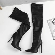 Black Leather Thigh High Boots New Fashion High Quality Women Shoes Sexy Thin Heel Pointed Toe Over The Knee Boots Ladies Boots