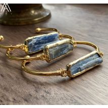 Offener Armreif aus natürlichem blauem Kyanitstein für Frauen, hochwertiger handgefertigter Geburtstags- und Hochzeitsschmuck, Geschenke