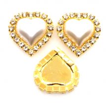 New 10pc 21*23mm Gold Base Pearl Buttons Rhinestone Heart Metal Wedding Invitations Decorate DIY Hair Flower Center Scrapbooking