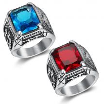 Silber farbe Männer rot blau Semi-Wertvolle Stein Signet Ring 316l Edelstahl für Männer Schmuck Anillos Zubehör