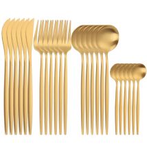 SPKLIFEY Gold Besteck 24 Pcs Goldenen Besteck Set Edelstahl Geschirr Set Löffel Set Geschirr Gabeln Messer Löffel Neue