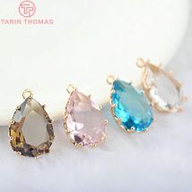 (922)6PCS 22x14MM 24K Champagner Gold Farbe Messing und Glas Tropfen Form Bunte Glas Perlen Charms Anhänger Erkenntnisse