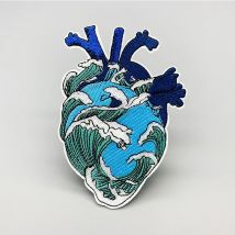 Blauer Herz-Meer-Stickerei-Patch zum Selbermachen, zum Aufbügeln auf Kleidung, abgeschnittene Abzeichen, Applikation für Jacke, Jeans, Dekoration, Bekleidung, Kleidungsstück