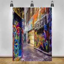 Street Graffiti Wall Photography Background Colorful City Alley Backdrop Fashion Party Decor Punk Music Rock Concert Hip Hop
