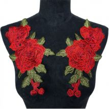 2PCS Large Embroidery Rose Flowers Party Gown Clothes Appliques Sewing Patch Wedding Bridal Dress Fabric DIY Crafts Decoration