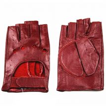 Halbfinger-Handschuhe für Damen, Leder, dünn, modisch, hohl, Stil, Farbe, Schaffell, kurz, Outdoor, Motorradfahren, Lokomotive, Fahren