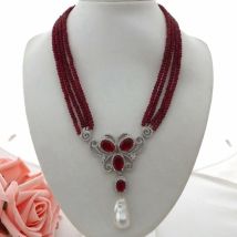 Y · YING 19 ”4 Strands4mm Faceted Rondelle Rot Jade Halskette Weiß Keshi Perle CZ Pflastern Anhänger