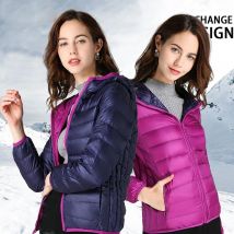 Ultraleichte Damen-Daunenjacke mit 90 % Entendaunen, Kapuzenjacken, langärmelig, doppelseitig, wendbar, leicht, warme Mäntel