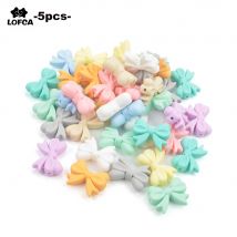 LOFCA 5 Stück Silikonperlen mit Schleife zum Selbermachen, lebensmittelechtes Silikon, Zahnen, Schnuller, niedlich geformter Silikon-Beißringhalter, Zubehör