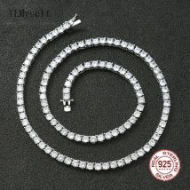 100 % Garantie, echtes 925er-Sterlingsilber, 41/45/51/56/61 cm, Tennis-Halskette, 3/4 mm Zirkon-Kette, Unisex-Halsband, edler Schmuck
