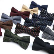 Classic Dark Color Men Bowtie Cotton Wool Butterfly Blue Black Casual Groom Wedding Party Cravat Father's Day Gift Accessory