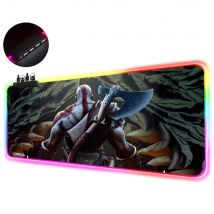 God Of War RGB XXL Gaming Mouse Pad Creative Kratos DIY Custom Mousepad LED Backlit HD Anime Mat With HUB 4 Port USB Accessories