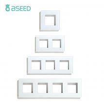 ​BSEED EU Standard Crystal Panel Wall Socket Frame Glass Switch Panel With Metal Plate 86/157/228/299mm White Black Golden