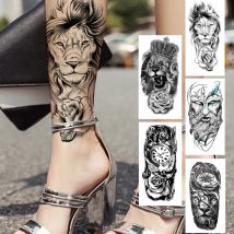 Rose Lion Temporäre Tattoo Für Frauen Männer Erwachsene Schwarz Gott Blume Tattoos Aufkleber Gefälschte Quer Krone Uhr 3D Tatoos Übertragbare